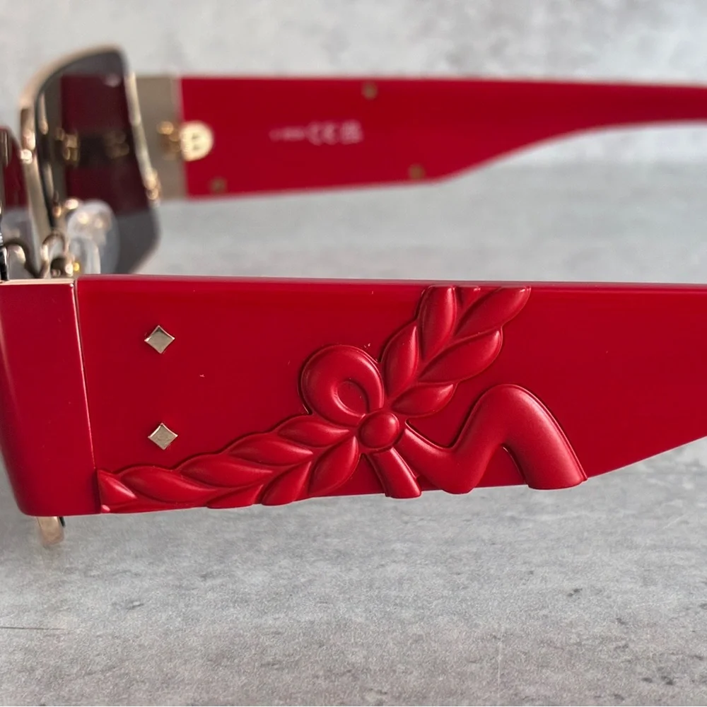 MCM MW0012 32E Red Gold Shield Sunglasses 55mm w/ Logo Case NWOT